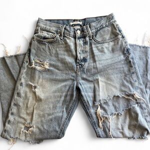 Forever 21 Distressed Light Wash Blue Relaxed Jeans